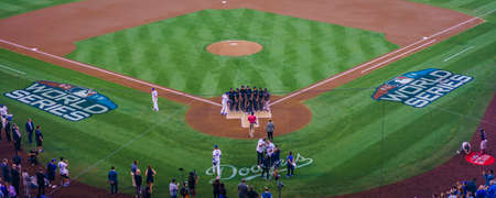 OCTOBER 26, 2018 - LOS ANGELES, CALIFORNIA, USA - DODGER STADIUM: LA Dodgers defeat Boston Red Sox 3-2 in game 3, the longest game in World Series History - 18 innings, 7 hours , 20 minutes.のeditorial素材