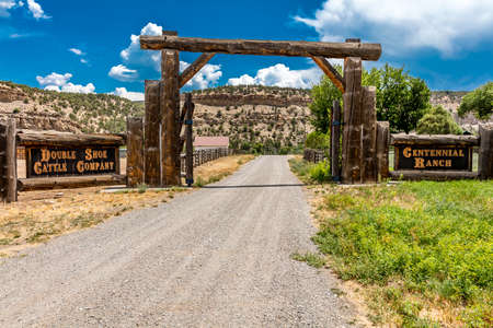 JULY 27, 2018 - Centennial Ranch gateway, Ridgway, Colorado, USAのeditorial素材