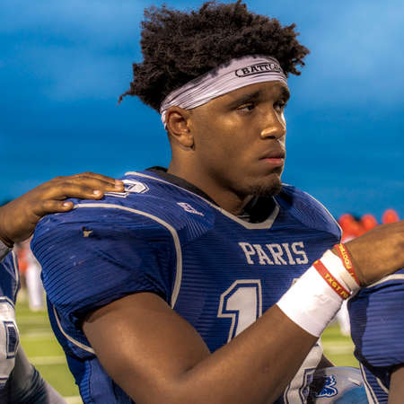 OCTOBER 12, 2018, PARIS TEXAS, USA - Star Spangled Banner performed. - Paris Texas Wildcats defeat Celina, Bobcats 54-7 in High School Division 4 Football Gameのeditorial素材
