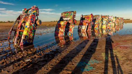 OCTOBER 10, 2018 - Cadillac Ranch outside of Amarillo Texas - Americana art installationのeditorial素材
