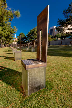 OCTOBER 11,2018  - Oklahoma City, USA - Empty Chair at Oklahoma City National Memorial  & Museum shows empty chairsのeditorial素材