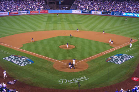 OCTOBER 26, 2018 - LOS ANGELES, CALIFORNIA, USA - DODGER STADIUM: LA Dodgers defeat Boston Red Sox 3-2 in game 3, the longest game in World Series History - 18 innings, 7 hours , 20 minutes.のeditorial素材