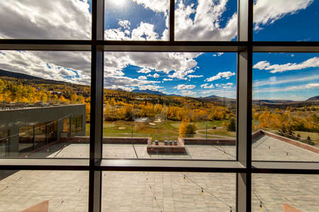 SEPT 30, 2018- Telluride Colorado, USA - view through windows at The Peaks Resort and Spa, Telluride, Coloradoのeditorial素材