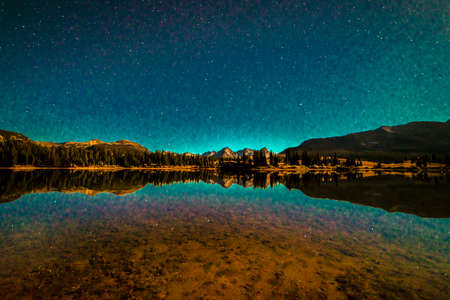 SEPTEMBER 18, 2018 - COLORADO, USA, Molas Lake with stars at night, South of Silverton, Route 550のeditorial素材