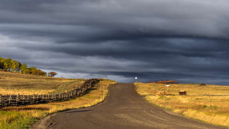 October 3, 2018, Hastings Mesa, Colorado, USA - Dirt road on Hastings Mesa leads to wilderness and grasslands, Ridgway Coloradoのeditorial素材