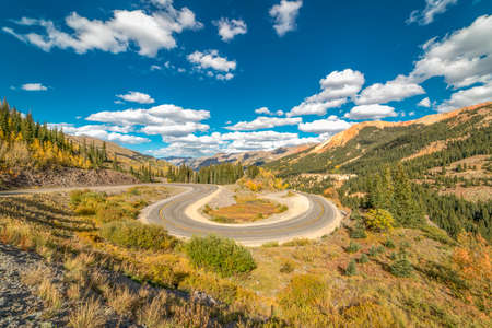 SEPT 18, 2018 - ROUTE 550 SILVERTON, COLORADO, USA - "Circular elevated view of Colorado State Highway 550, known as "Million Dollar Highway" threads its way from Silverton to Ourayのeditorial素材