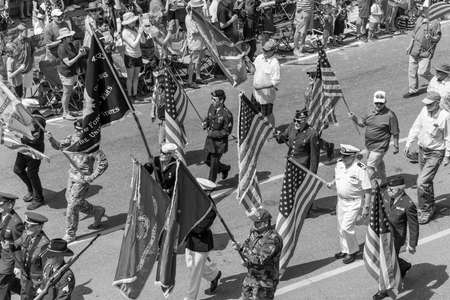 TELLURIDE, COLORADO, USA - July 4, 2018 - Annual  Independence Day Parade, Telluride, Colorado features veterans marching down Colorado Avenue to start paradeのeditorial素材