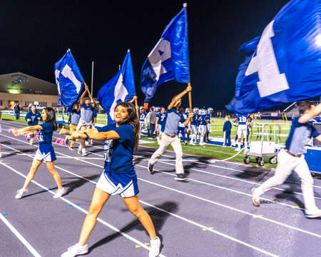 OCTOBER 12, 2018, PARIS TEXAS, USA  - Paris Wildcats Cheerleaders at high school football game - Wildcats win over Celina Bobcats 54-7のeditorial素材