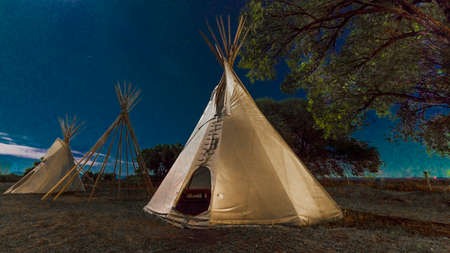 SEPTEMBER 26, 2018 - UTE INDIAN MUSEUM, MONTROSE, COLORADO, USA - Moonlight on Indian Tepee at Ute Indian Museum, Montrose, Coloradoのeditorial素材