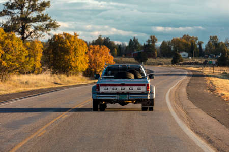 October 8,, 2018, USA - Dodge Pickup truck drives in Southern Colorado near Chama New Mexicoのeditorial素材