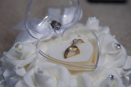 wedding ring with pillow and flowers