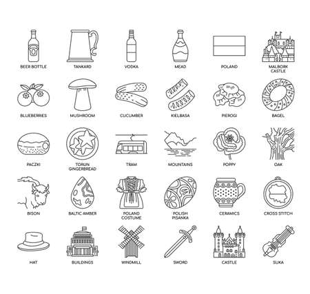 Set of Poland thin line icons for any web and app project.のイラスト素材