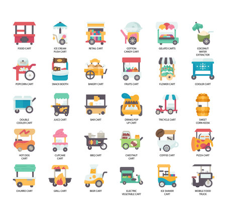 Set of Vending Carts thin line icons for any web and app project.のイラスト素材