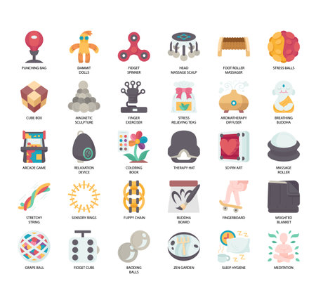 Set of Stress relief thin line icons for any web and app project.のイラスト素材