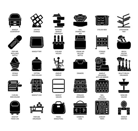 Set of Makeup Organizers thin line icons for any web and app project.のイラスト素材
