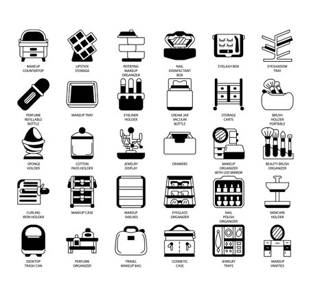 Set of Makeup Organizers thin line icons for any web and app project.のイラスト素材