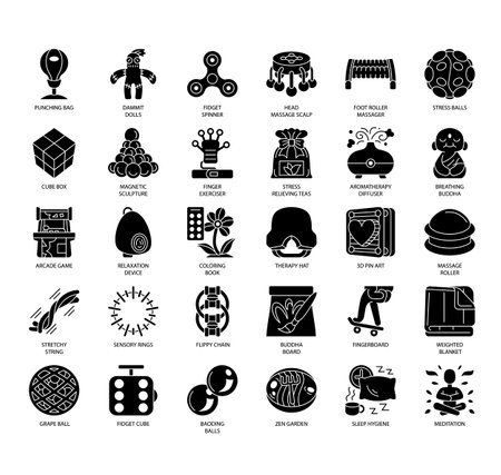 Set of Stress relief thin line icons for any web and app project.のイラスト素材