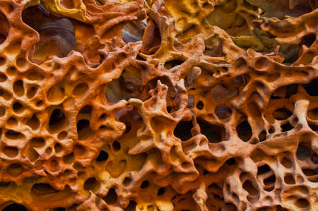 The texture created by a wind and water.On the island of Menorca (Balearic Islands) near the homestead Egypto is an interesting natural feature. Sandstone, forming a rock by water and wind takes intricate shapes, forming vitivevaty relief. In a strong winの写真素材