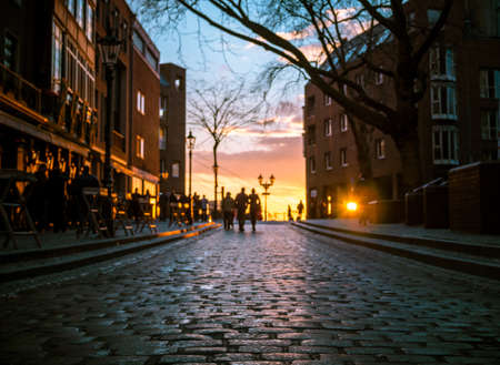 DÃ¼sseldorf Altstadt Old Town in sunsetの写真素材