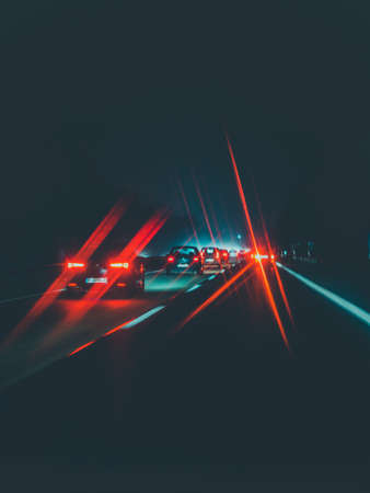 Red car lights on a Highwayの写真素材