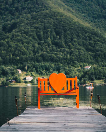 Bench in shape of a Heartの写真素材