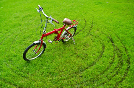 the red bicycle on grassの写真素材