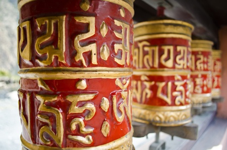red prayer wheels in Nepalのeditorial素材
