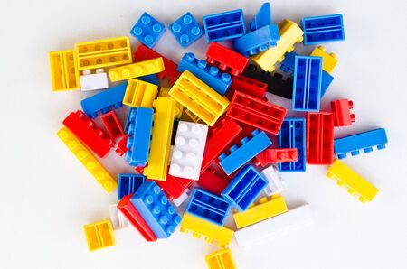 plastic building blocks isolated on white backgroundの写真素材