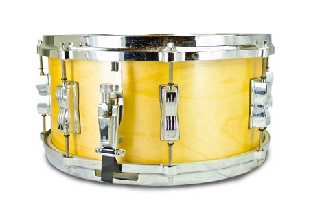 plywood snare drum isolated on white backgroundの写真素材