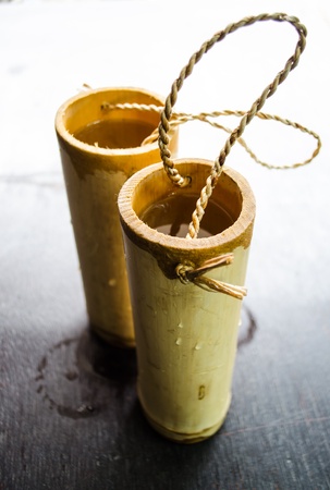 close up of bamboo flask with bailの写真素材