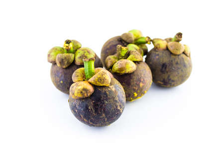 group of mangosteen isolated on white backgroundの写真素材