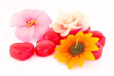 group of flower candle on white backgroundの写真素材