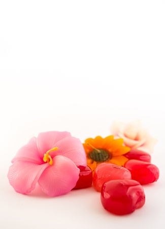group of flower candle on white backgroundの写真素材