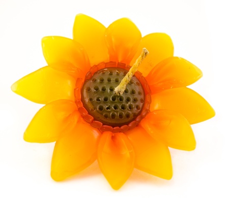 close up of sunflower candle on white backgroundの写真素材