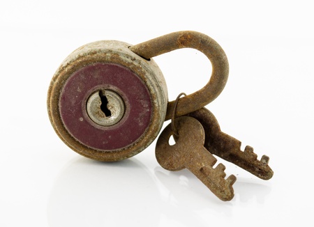 close up of old lock isolated on white backgroundの写真素材