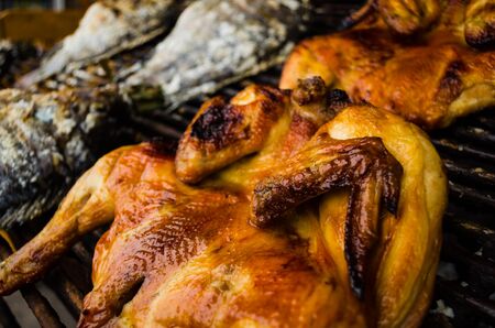 close up of grilled chicken wing on stoveの写真素材