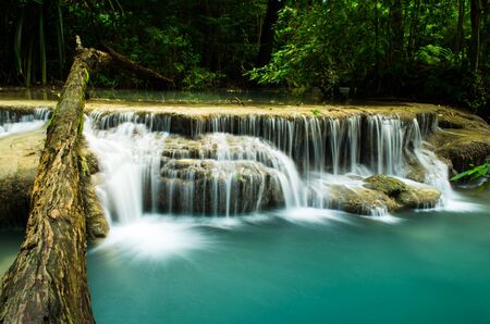 erawan waterfall natioanl park in thailandの写真素材