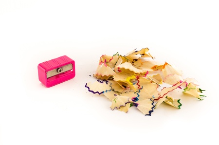 pink pencil sharpener isolated on white backgroundの写真素材