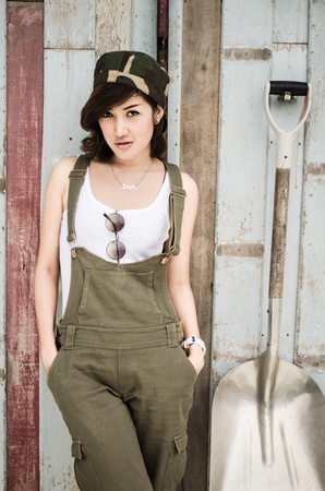 portrait of a beautiful farm ladyの写真素材