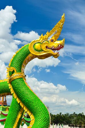 green king of serpent against blue skyの写真素材