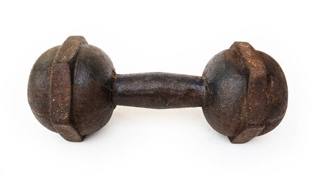 old rusty dumbell on white backgroundの写真素材