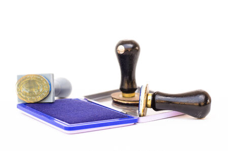 stamper and inkpad isolated on whiteの写真素材