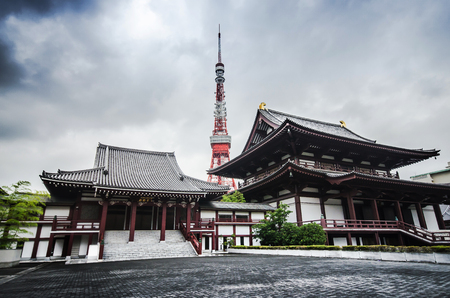 Tokyo Tower and Zojo-ji Temple in Tokyo, Japanのeditorial素材