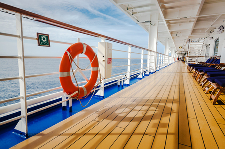 wood walkway around around cruise deckのeditorial素材