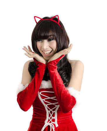 sexy christmas girl on white backgroundの写真素材