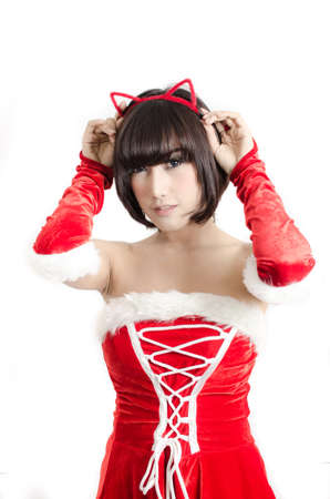 sexy christmas girl on white backgroundの写真素材