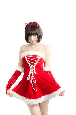 sexy christmas girl on white backgroundの写真素材