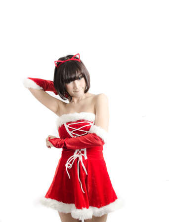sexy christmas girl on white backgroundの写真素材