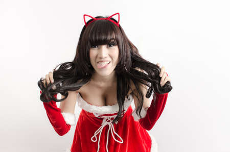 sexy christmas girl on white backgroundの写真素材