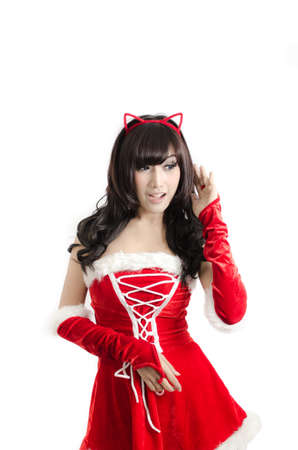 sexy christmas girl on white backgroundの写真素材